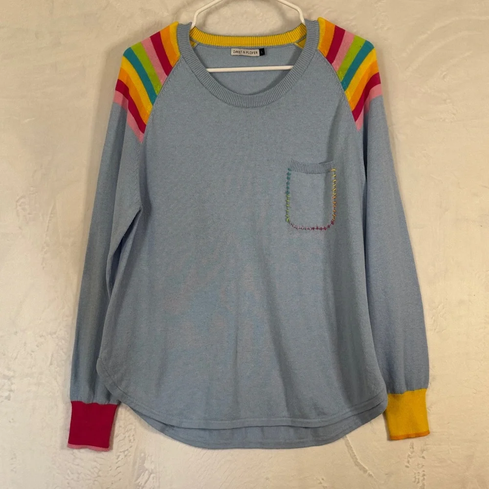 Zaket and Plover Striped Shoulder Cotton Cashmere Sweater Size Large